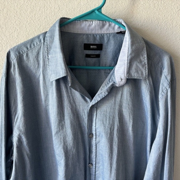 Hugo Boss Men’s Button Front Casual Shirt Slim Fit Blue Size 2XL - Picture 2 of 6